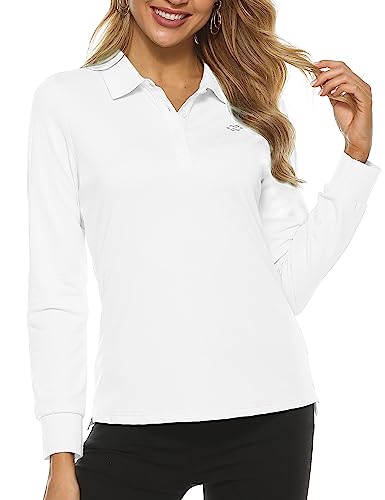 MoFiz Poloshirt Damen Langarm Baumwolle Polohemd Sport Polo Wintershirts mit Kragen Weiß L von MoFiz