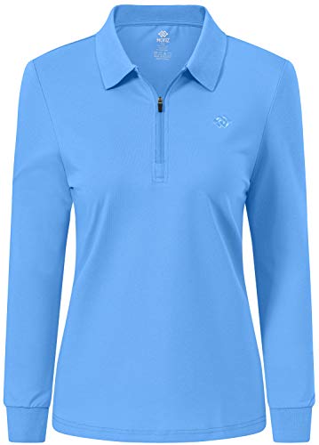 MoFiz Damen Poloshirt Langarm Baumwolle Polohemd Sport Polo Wintershirts mit Reißverschluss Kragen Himmelblau L von MoFiz