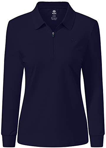 MoFiz Damen Poloshirt Langarm Baumwolle Polohemd Sport Polo Wintershirts mit Reißverschluss Kragen Marineblau L von MoFiz