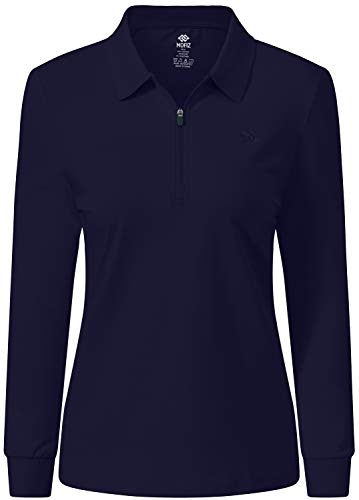 MoFiz Damen Poloshirt Langarm Baumwolle Polohemd Sport Polo Wintershirts mit Reißverschluss Kragen Marineblau S von MoFiz