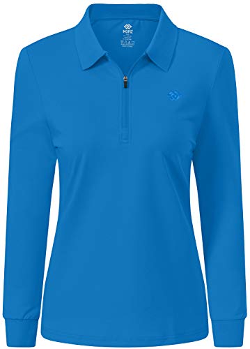 MoFiz Damen Poloshirt Langarm Baumwolle Polohemd Sport Polo Wintershirts mit Reißverschluss Kragen Meeresblau L von MoFiz