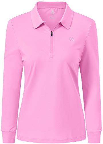 MoFiz Damen Poloshirt Langarm Baumwolle Polohemd Sport Polo Wintershirts mit Reißverschluss Kragen Rosa M von MoFiz