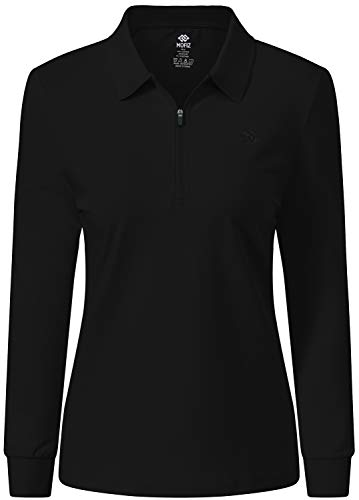 MoFiz Damen Poloshirt Langarm Baumwolle Polohemd Sport Polo Wintershirts mit Reißverschluss Kragen Schwarz M von MoFiz