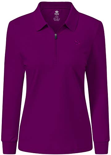 MoFiz Damen Poloshirt Langarm Baumwolle Polohemd Sport Polo Wintershirts mit Reißverschluss Kragen Violett L von MoFiz
