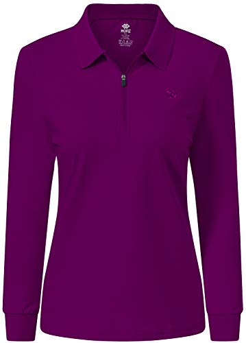 MoFiz Damen Poloshirt Langarm Baumwolle Polohemd Sport Polo Wintershirts mit Reißverschluss Kragen Violett M von MoFiz