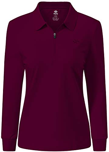 MoFiz Damen Poloshirt Langarm Baumwolle Polohemd Sport Polo Wintershirts mit Reißverschluss Kragen Weinrot L von MoFiz