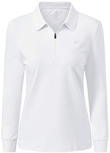 MoFiz Damen Poloshirt Langarm Baumwolle Polohemd Sport Polo Wintershirts mit Reißverschluss Kragen Weiß S von MoFiz