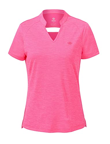 MoFiz Damen-Poloshirt mit kurzen Ärmeln, schnell trocknend, Camouflage, leicht, UPF 50+, Tennis, Sport, Athletic-Top, lässig, V Rose Red, X-Klein von MoFiz