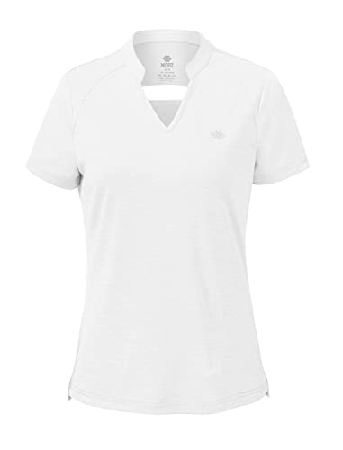 MoFiz Damen-Poloshirt mit kurzen Ärmeln, schnell trocknend, Camouflage, leicht, UPF 50+, Tennis, Sport, Athletic-Top, lässig, V Weiß, Groß von MoFiz