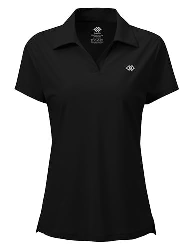 MoFiz Damen Poloshirts Kurzarm Polohemden Arbeit Polo Sommershirts Top Schwarz B XXL von MoFiz