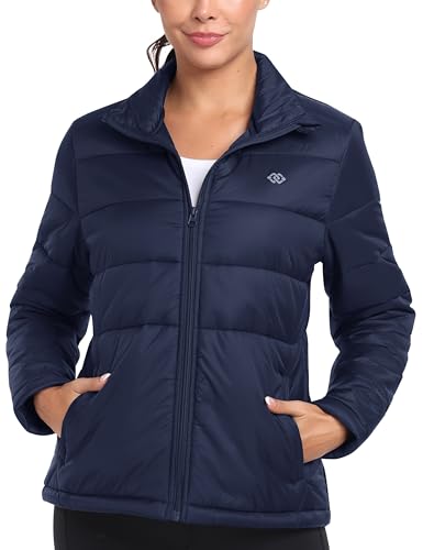 MoFiz Damen Puffer Jacke Steppjacke Übergangsjacke mit Gefüttert Weiche Steppmantel Winterjacke für Freizeit Marineblau-without hood M von MoFiz