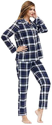 MoFiz Damen Pyjama Set Schlafanzug Langarm Nachtwäsche Baumwolle Sleepwear Set Pyjamahose mit Knopfleiste L von MoFiz