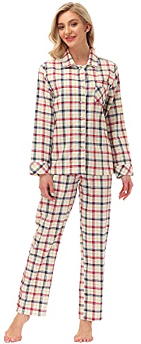 MoFiz Damen Pyjama Set Schlafanzug Langarm Nachtwäsche Baumwolle Sleepwear Set Pyjamahose mit Knopfleiste L von MoFiz