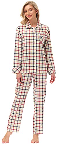 MoFiz Damen Pyjama Set Schlafanzug Langarm Nachtwäsche Baumwolle Sleepwear Set Pyjamahose mit Knopfleiste M von MoFiz
