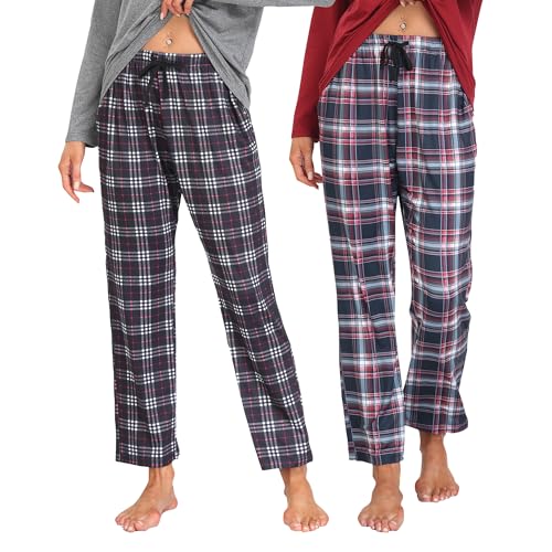 MoFiz Damen Pyjamahose Schlafanzughose Lang Weit Schlafhose Nachtwäsche Weich Loungehose Freizeithose mit Taschen 2er Pack Karierte A, XXL MoFiz Damen Pyjamahose Schlafanzughose Lang Weit Schlafhose Nachtwäsche Weich Loungehose Freizeithose mit Taschen 2er Pack Karierte A, XXL von MoFiz