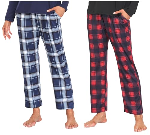 MoFiz Damen Pyjamahose Schlafanzughose Lang Weit Schlafhose Nachtwäsche Weich Loungehose Freizeithose mit Taschen 2er Pack Karierte B, L MoFiz Damen Pyjamahose Schlafanzughose Lang Weit Schlafhose Nachtwäsche Weich Loungehose Freizeithose mit Taschen 2er Pack Karierte B, L von MoFiz