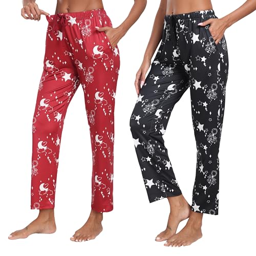 MoFiz Damen Pyjamahose Schlafanzughose Lang Weit Schlafhose Nachtwäsche Weich Loungehose Freizeithose mit Taschen 2er Pack Sterne XXL MoFiz Damen Pyjamahose Schlafanzughose Lang Weit Schlafhose Nachtwäsche Weich Loungehose Freizeithose mit Taschen 2er Pack Sterne XXL von MoFiz