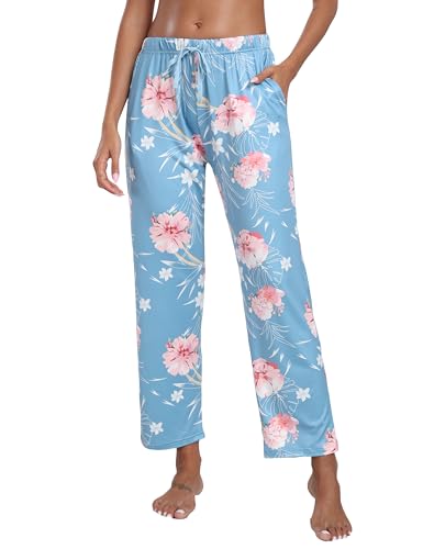 MoFiz Damen Pyjamahose Weich Schlafanzughose Kariert Freizeithose Nachtwäsche mit Taschen PE S von MoFiz