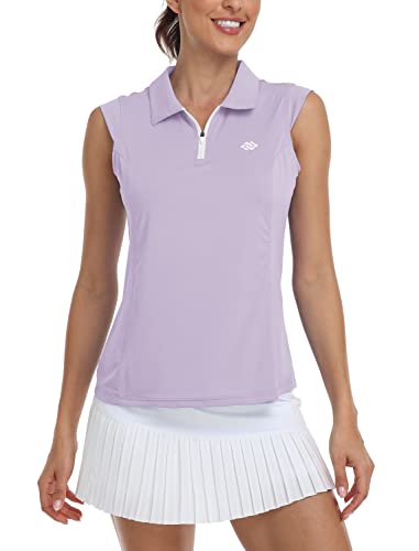 MoFiz Damen Racerback ärmelloses Golf-Polo-Shirt, V-Ausschnitt, Kragenlos, Tennis, Laufen, Tank-Top, schnelltrocknend, sportlich, lässig, Z Lila, X-Groß von MoFiz