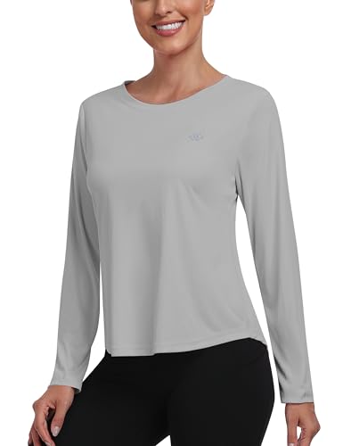 MoFiz Damen Rashguard UV-Shirt Sportshirt Langarm Activewear T-Shirt Sonnenschutz UPF 50+ Funktionsshirt Grau M von MoFiz