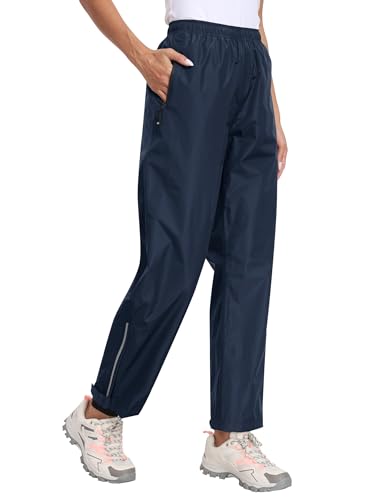 MoFiz Damen Regenhose Wasserdicht Fahrrad Überziehhose Leichte Packbar Hose Winddicht Outdoorhose Wanderhose Trekkinghose Marineblau Größe EU 2XL von MoFiz