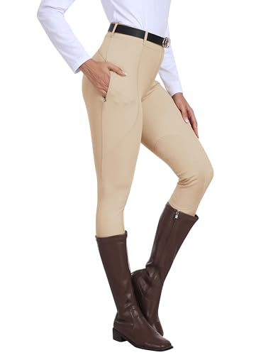 MoFiz Damen Reitsport Hosen Reithose Reitleggings Silikon Vollbesatz Abriebfeste Knieschutzgewebe für Reitsport Khaki-B S von MoFiz