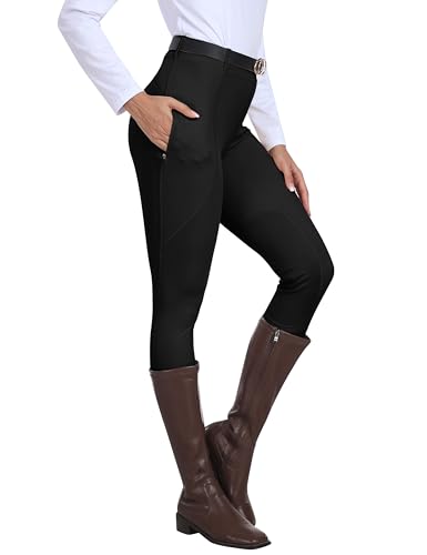 MoFiz Damen Reitsport Hosen Reithose Reitleggings Silikon Vollbesatz Abriebfeste Knieschutzgewebe für Reitsport Schwarz-B S von MoFiz