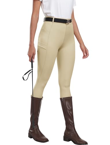 MoFiz Damen Reitsport Hosen Reithose Reitleggings Silikon Vollbesatz Sommerhose für Reitsport Khaki XL von MoFiz