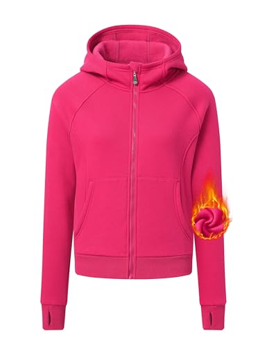 MoFiz Damen Running-Jacken Fahhradjacke Winter Kapuzenpullover Pullover Hoody mit Taschen Daumenloch Rose L von MoFiz