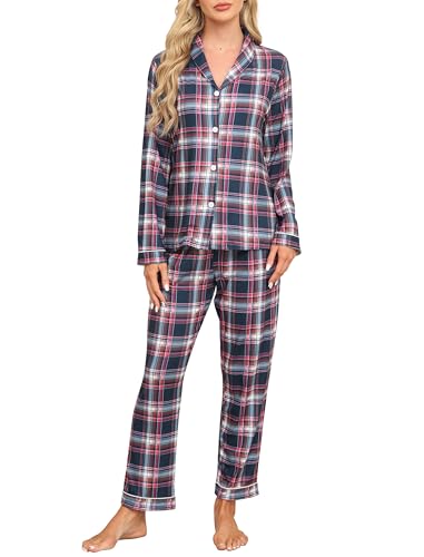 MoFiz Damen Schlafanzug Lang Pyjama Set Karierte Weich Zweiteiliger Langarm Shirt mit Knopfleiste und Schlafanzughose Lang Nachtwäsche Hausanzug Pjs Set Karierte B Größe US XL MoFiz Damen Schlafanzug Lang Pyjama Set Karierte Weich Zweiteiliger Langarm Shirt mit Knopfleiste und Schlafanzughose Lang Nachtwäsche Hausanzug Pjs Set Karierte B Größe US XL von MoFiz