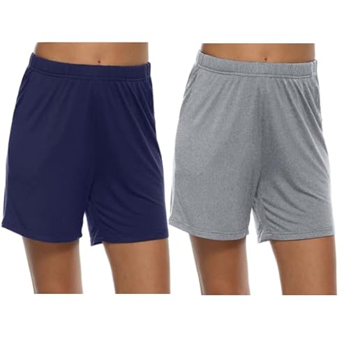 MoFiz Damen Schlafanzughose Kurz Pyjamahose Weich Modal Nachtwäsche Sommer Schlafshorts 2 Pack Hellgrau/Marineblau XL von MoFiz