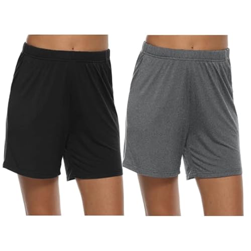 MoFiz Damen Schlafanzughose Kurz Pyjamahose Weich Modal Nachtwäsche Sommer Schlafshorts 2 Pack Schwarz/Dunkelgrau S von MoFiz