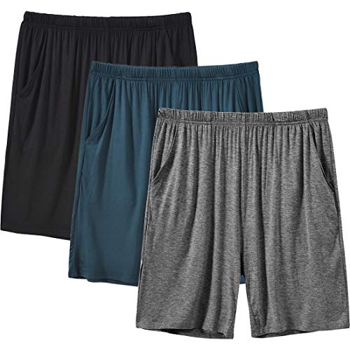 MoFiz Damen Schlafanzughose Kurz Pyjamahose Weich Modal Nachtwäsche Sommer Schlafshorts 3 Pack Blau/Schwarz/Dunkelgrau XXL von MoFiz