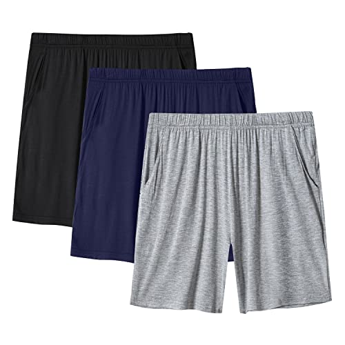 MoFiz Damen Schlafanzughose Kurz Pyjamahose Weich Modal Nachtwäsche Sommer Schlafshorts 3 Pack Schwarz/Hellgrau/Marineblau L von MoFiz