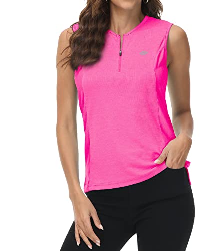 MoFiz Damen Shirt Ärmelloses T Shirt Elegant Sommershirts Lauftop Sport Tank Top mit Reißverschluss Rosa XL von MoFiz