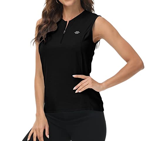 MoFiz Damen Shirt Ärmelloses T Shirt Elegant Sommershirts Lauftop Sport Tank Top mit Reißverschluss Schwarz L von MoFiz