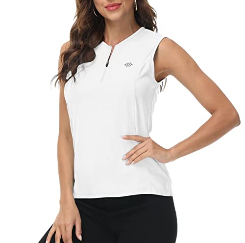 MoFiz Damen Shirt Ärmelloses T Shirt Elegant Sommershirts Lauftop Sport Tank Top mit Reißverschluss Weiß XXL von MoFiz