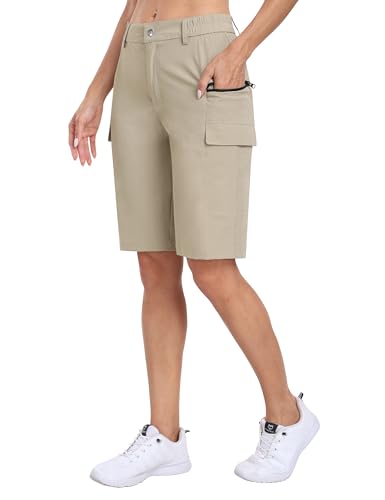 MoFiz Damen Shorts Atmungsaktiv Outdoor Wandershorts Kurz Leicht Sommer Cargohose mit Reißverschlusstaschen Khaki M von MoFiz