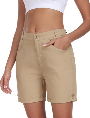 MoFiz Damen Shorts Leichte Schnelltrocknend Atmungsaktiv Wanderhose Outdoor Sport Cargohose Sommer Bermuda Freizeit Kurze Hose Khaki-A XXL von MoFiz