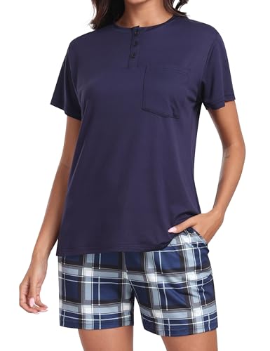 MoFiz Damen Shorty Pyjama kurz Pyjama Set Sommer Kurzarm Hausanzug Freizeitanzug Zweiteiliger Weich Nachtwäsche B L von MoFiz
