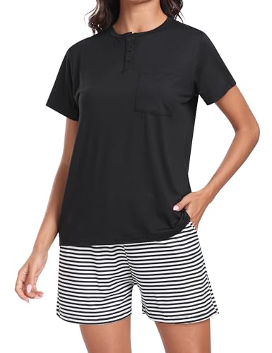 MoFiz Damen Shorty Pyjama kurz Pyjama Set Sommer Kurzarm Hausanzug Freizeitanzug Zweiteiliger Weich Nachtwäsche C L von MoFiz