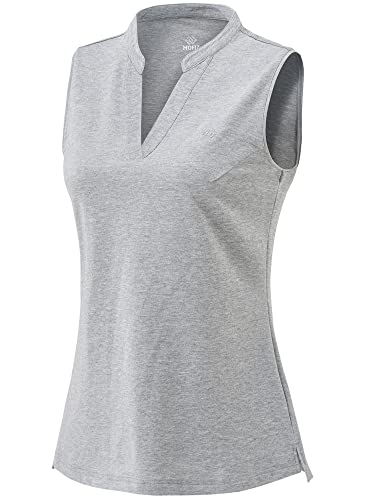 MoFiz Damen Poloshirt Ärmelloses Sommerbluse V-Ausschnitt Oberteil ohne Ärmel Leichtes T-Shirt Elegant Top Grau L von MoFiz