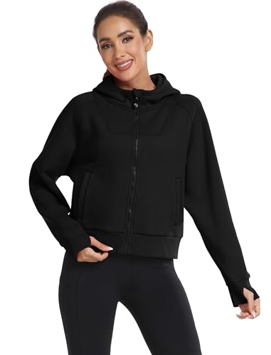 MoFiz Damen Sportjacke Laufjacke Trainingsjacke Outdoorjacke Sweatjacke für Fitness Yoga mit Daumenloch Schwarz L von MoFiz