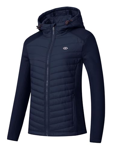 MoFiz Damen Sportjacke Steppjacke Premium Hybridjacke Atmungsaktiver Hooded Trainingsjacke für Laufen, Wandern und Freizeit Marineblau L von MoFiz