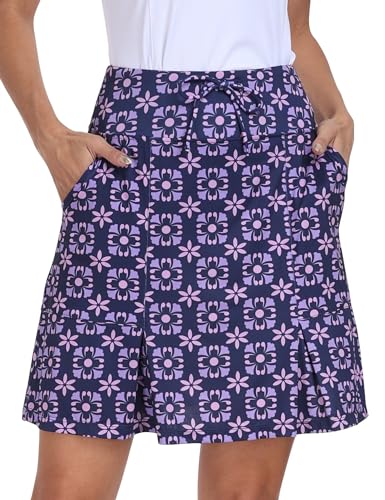 MoFiz Damen Sportrock Tennisrock mit Hose Schnelltrocken Sommer Golf Rock Skorts für Freizeit Büro Wandern Blauviolett-Prints L von MoFiz