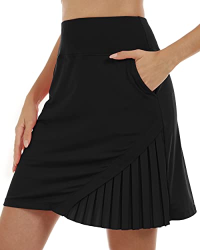 MoFiz Damen Tennisrock Sportlicher mit Shorts Taschen Sommer SkirtRock mit Tunnelzug Schwarz XXL von MoFiz