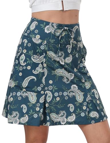 MoFiz Damen Tennisrock mit Hose Sommer Atmungsaktiv Stretch Sports Athletischer Skort für Golf Wandern Laufen Dunkelgrün-Prints XL von MoFiz