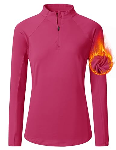 MoFiz Damen Trainingsshirt Fitness UV Shirt Langarmshirt mit reißverschluss Atmungsaktiv Gym Top Langarm Sport Oberteil Rosa XXL von MoFiz