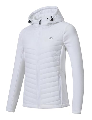 MoFiz Damen Wanderjacke Outdoorjacke Funktionsjacke Running Winter Jacke Leicht Warm mit Verstellbarer Kappe Weiß 2XL von MoFiz