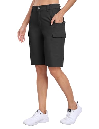 MoFiz Damen Wandershorts Leicht Bermuda Shorts Kurze Wasserdicht Outdoor Cargo Shorts Atmungsaktiv Laufshorts mit Taschen Dunkelgrau S von MoFiz